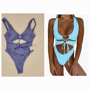 CHYRII Lace Up Front Open Back High Cut Brazilian Cheeky One Piece size XL/10